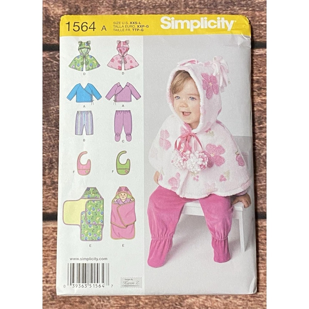 Simplicity Sewing Pattern 1564 Babies Top Pants Caplet Bib Blanket Sizes XXS-L